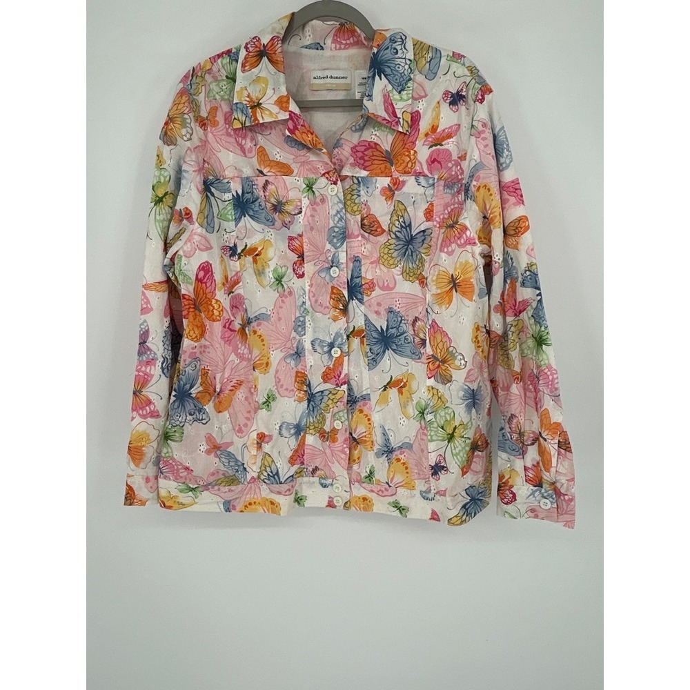 Alfred Dunner 16W Butterfly Floral Cotton Jacket Pastel Garden Cottagecore Fairy